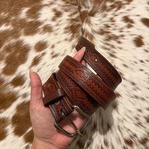 Brown Leather Patterned Belt